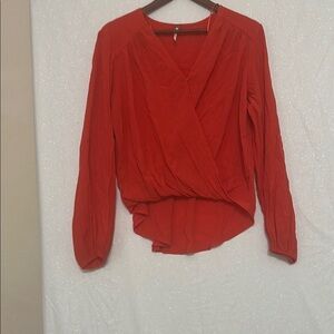 Free People Orange-Red Long Sleeve Wrap Blouse. Size small